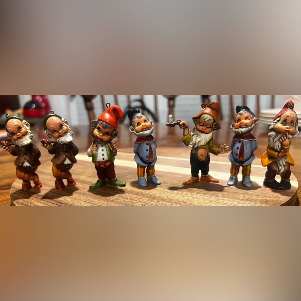 7 Vintage Old World Elf Figures Ornaments Elves Dwarves Christmas Hong Kong